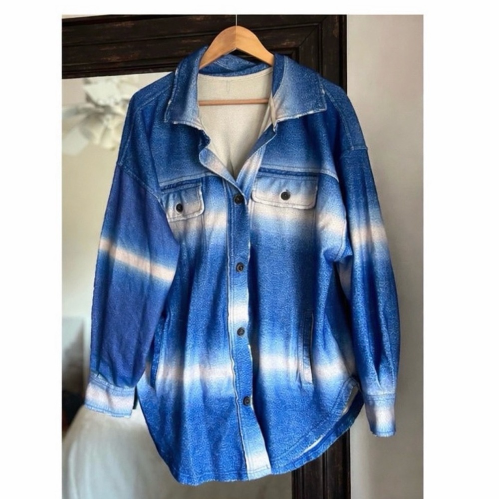 Free People Blue Ombre Ruby Button-Up Shacket - Size M - Picture 3 of 4